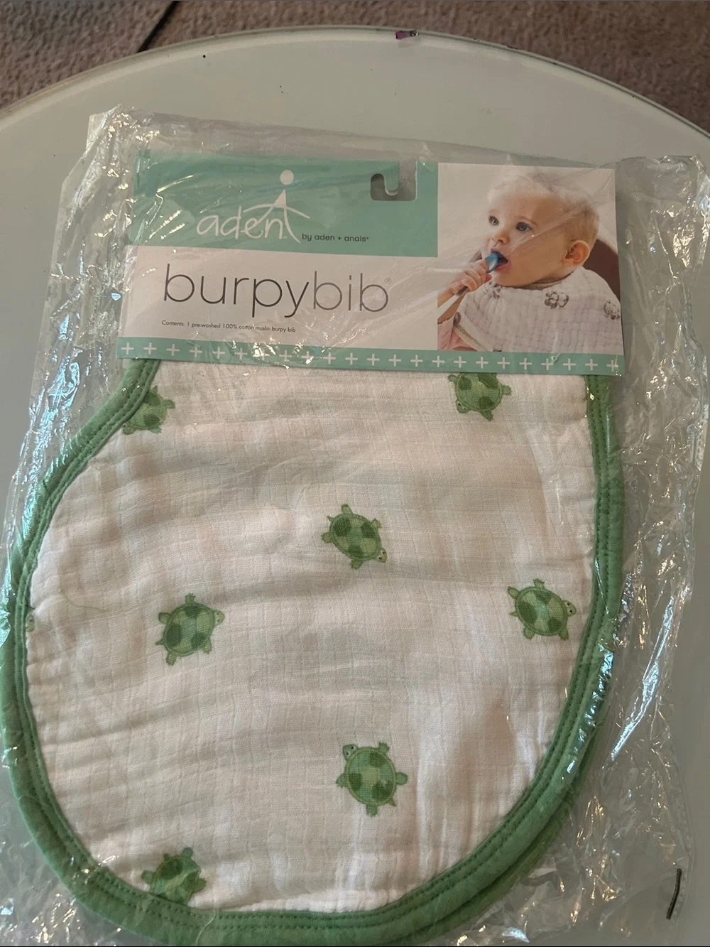aden + anais Green Turtle BurpyBib - Soft Muslin Baby Burp Cloth Bib